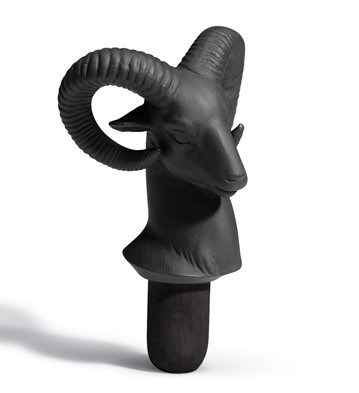Bacchus Bottle Stopper Ram (black) Lladro Figurine
