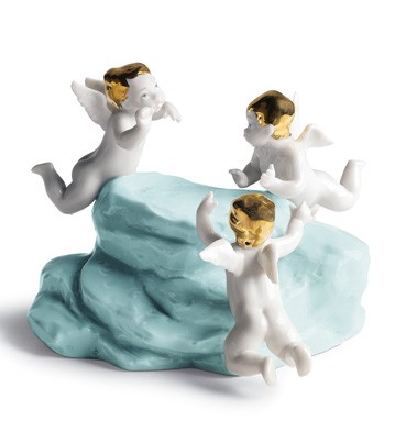 Earth-cherubs On Small Turq. Earth Lladro Figurine