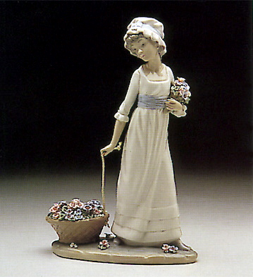 Girl Pulling Basket Of Fl Lladro Figurine