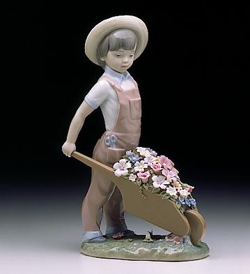 Wheelbarrow With Flowers Lladro Figurine